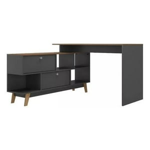 Tododescuento - Escritorio Gris Apolo Esquinero 4 Estantes 2 Cajones Y Repisa