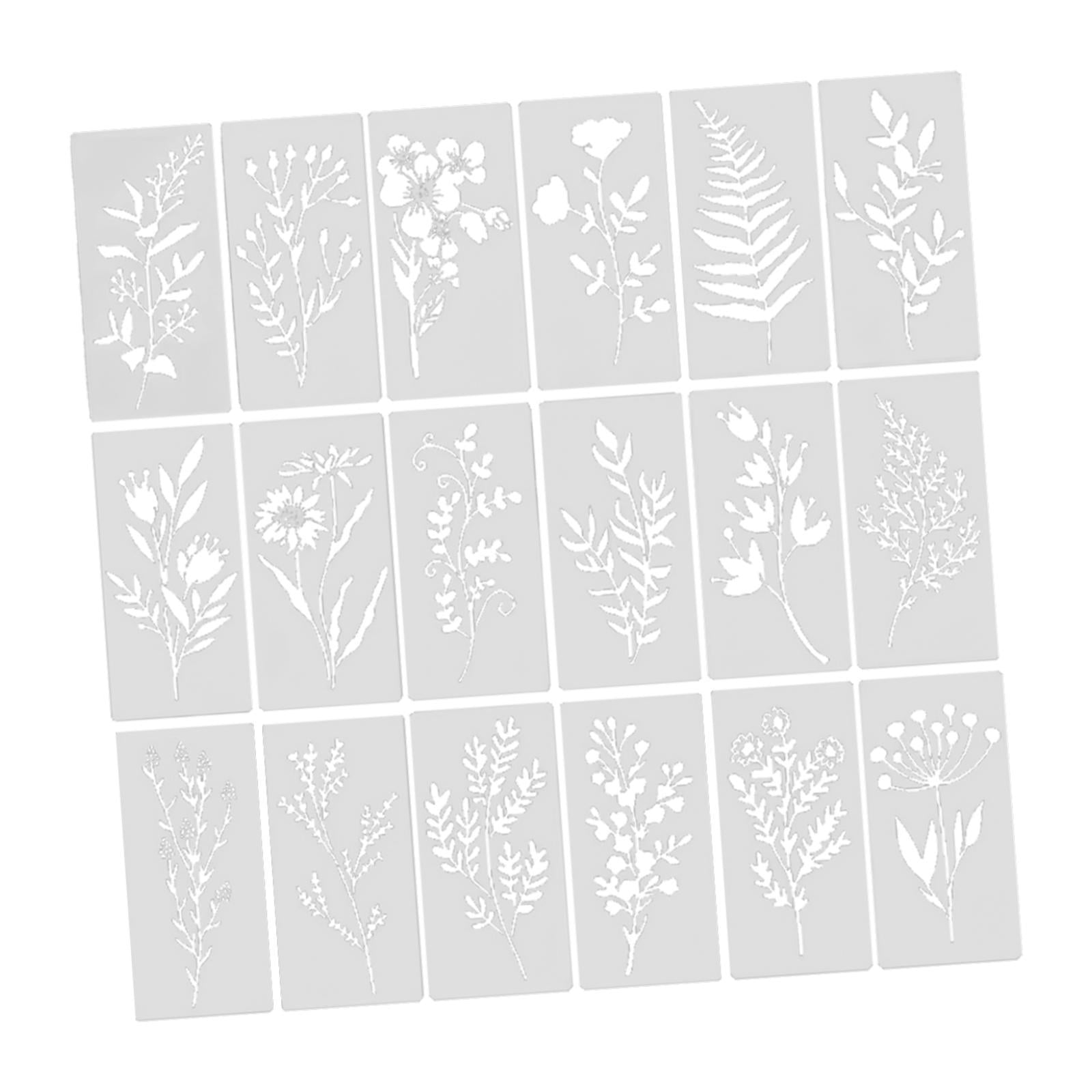 Magideal - 18 Plantillas De Pintura De Flores Con Patrones Huecos, Juego De Plantillas Botánicas Creativas Para Decoración Del Hogar, Lienzo Y Manualidades Para