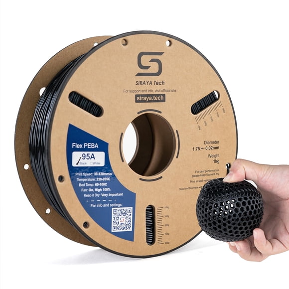Filamento para impresora 3D Siraya Tech Rebound PEBA 95A de 1,75 mm, color negro