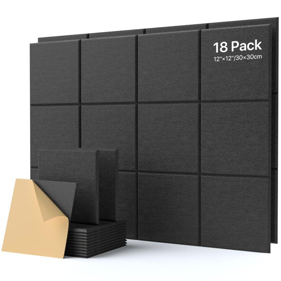 Paneles de pared insonorizados Soundsbay, paquete de 18, 30 x 30 cm, autoadhesivos