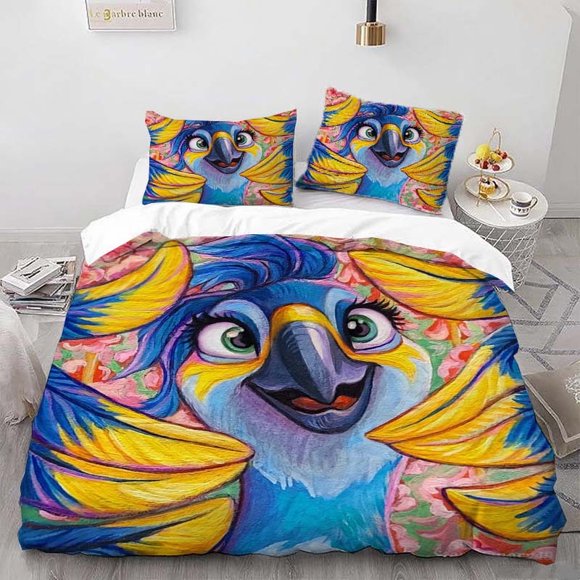 Blue Parrot Blue Theme Bedding Three-Piece Set Duvet Cover and Pillowcase Set