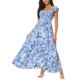 thumbnail image 4 of INSPIRE CHIC Vestidos de playa bohemios de verano para mujer con escote cuadrado sin mangas con volantes florales y maxi vestido de sol M Azul, 4 of 6