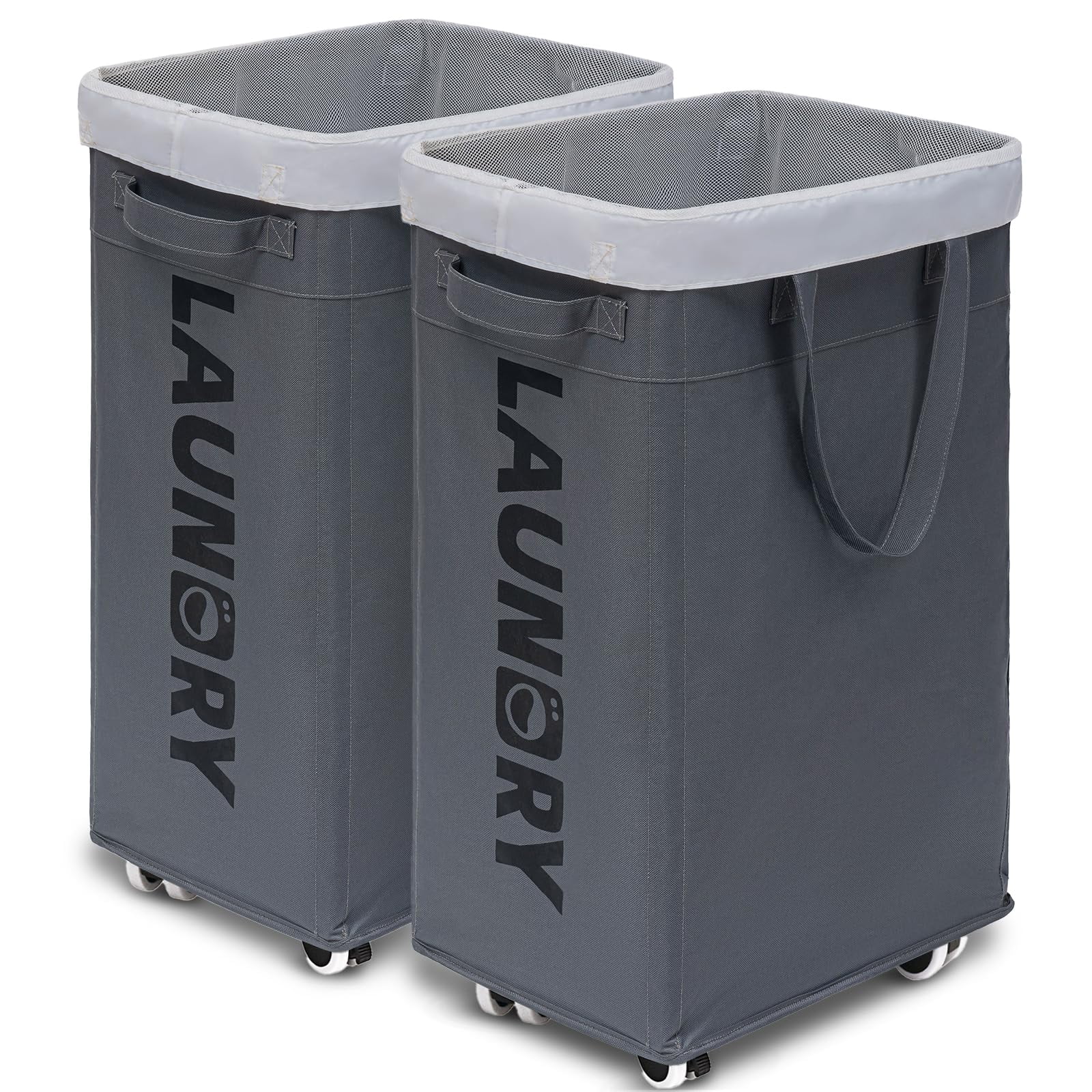 Cesto De Ropa Goodpick, Paquete De 2 Unidades, 75 Litros, Con Ruedas Y Bolsas De Lavado, Color Gris