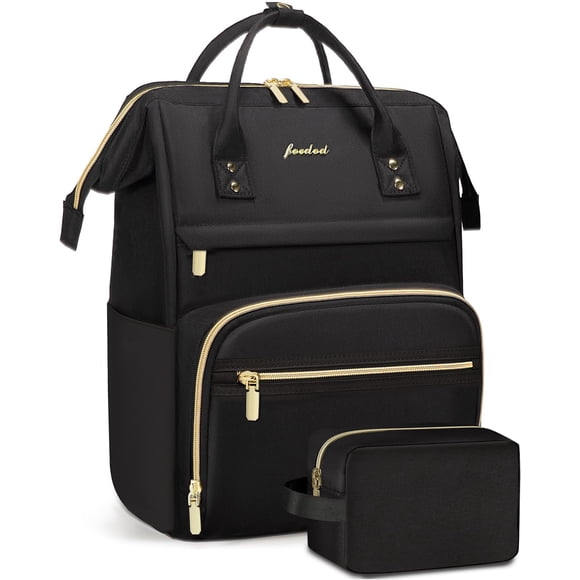 Mochila Focdod para mujer con bolsillo para portátil de 15,6 pulgadas, color negro