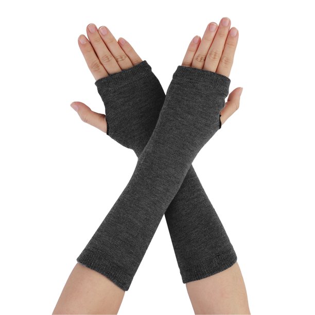 GUANTES SIN DEDOS PARA MUJER INSPIRE CHIC, CALENTADORES DE BRAZO TEJIDOS CON ESTAMPADO, LARGO HASTA EL CODO, GRIS OSCURO