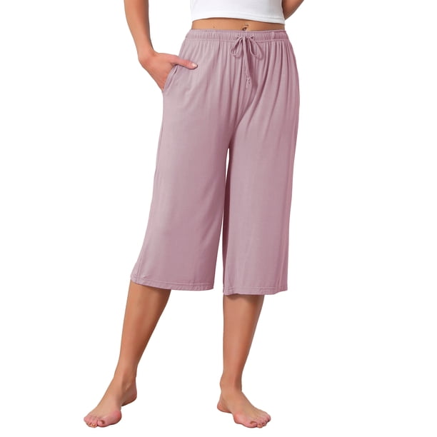 INSPIRE CHIC Pantalones Cortos de Pijama de Mujer de Cintura Alta Viscosa Cómodos Suaves a la Rodilla con Bolsillos X-grande Rosa