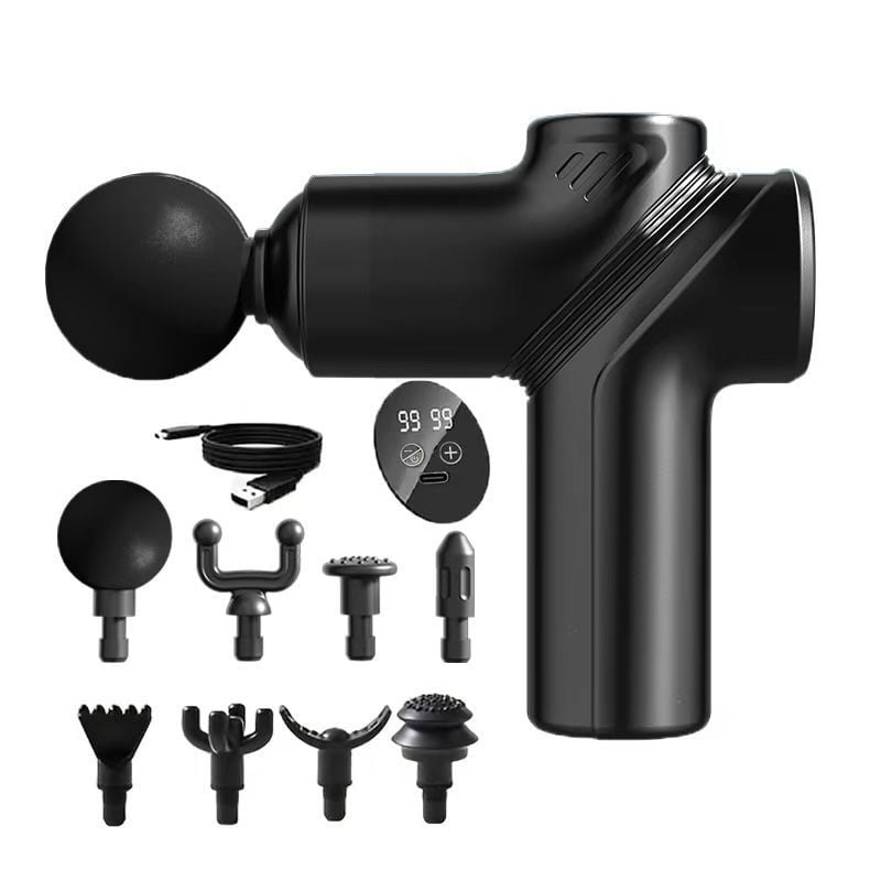 Xusx111 - Pistola De Masaje De Tejido Profundo Portátil, Mini Masajero Muscular Eléctrico, Adecuado Para Aliviar El Dolor De Espalda, Cuello Y Cuerpo, Con 8 Cabezas Y 6 Velocidades, Negro 13.5 * 14.7