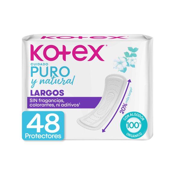 Protectores Femeninos Kotex Diarios Largos Puro Y Natural, 48 Un