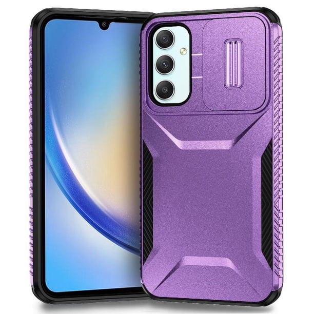 Funda Resistente para Samsung Galaxy A34 5G con Tapa Deslizante y Protección Militar Morado