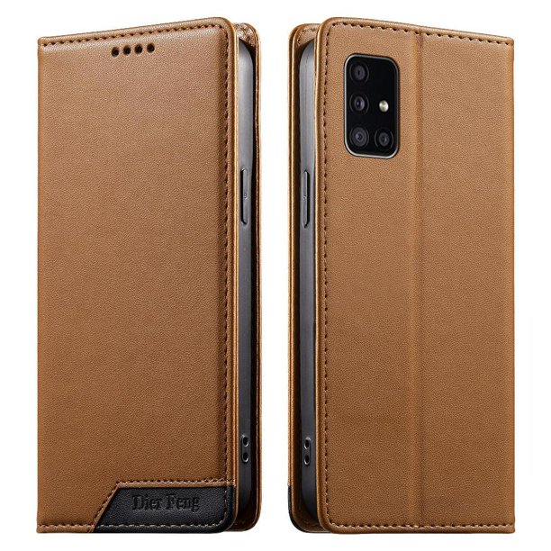Funda Tipo Cartera de Cuero Sintético para Samsung Galaxy A51 4G Bloqueo RFID, con Ranuras para Tarjetas y Bolsillo para Efectivo, Cierre Magnético Fuerte Marrón