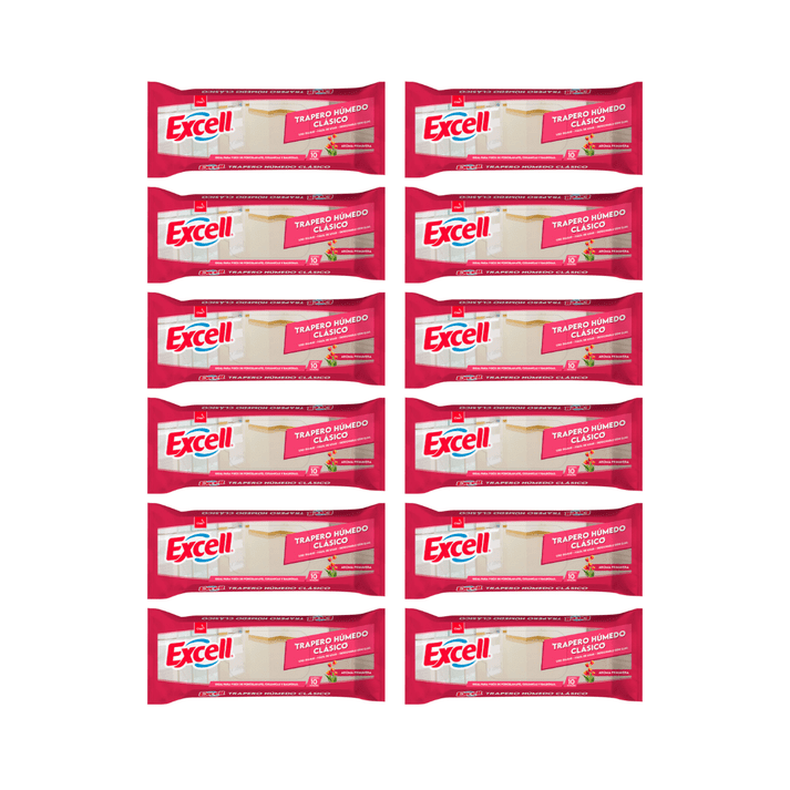 Pack 12 Traperos Humedos Excell Todo Tipo De Pisos Primavera 10 Unid Cada Uno.