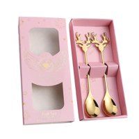 Magideal - Juego De Cucharas Navideñas, Cubiertos Navideños Con Caja De Regalo, Kits De Cubiertos Navideños, Cuchara De Café De Acero Inoxidable Para Vacaciones, 2 Uds Tipo Alce