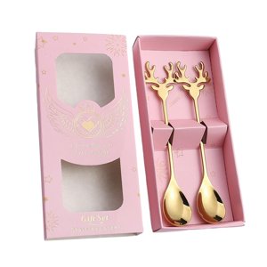 Magideal - Juego De Cucharas Navideñas, Cubiertos Navideños Con Caja De Regalo, Kits De Cubiertos Navideños, Cuchara De Café De Acero Inoxidable Para Vacaciones, 2 Uds Tipo Alce