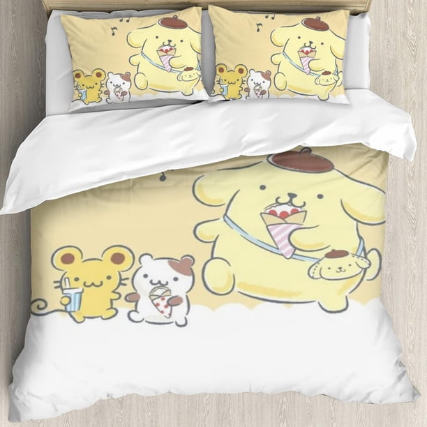 Cute Dog Comforter Set 3 Piece Twin Boys Girls Cartoon Puppy Yellow Bedding Set Lovely Pompompurin Comforter Dogs Collection Bed Set Pompompurin Lover Bedroom Decor