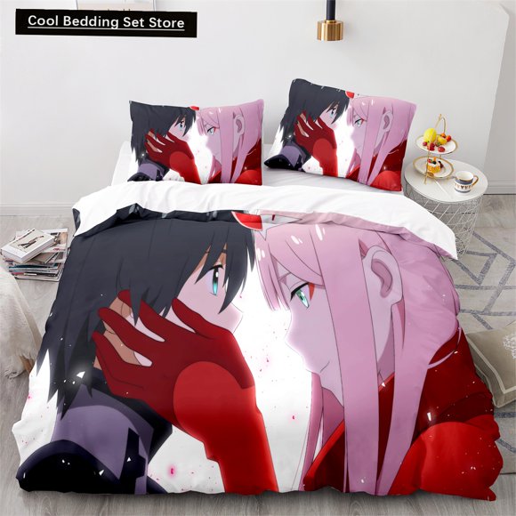 Darling In the Franxx Anime Duvet Cover Set with Pillow Covers Polyester Teens Kids Bedding Set Full Size Bed Linen Bed Sheets