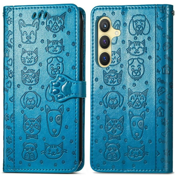 Funda Cartera FOXDOCK para Samsung Galaxy S24 Plus , Flip PU con Relieve de Gatos y Perros, Tarjetero y Soporte