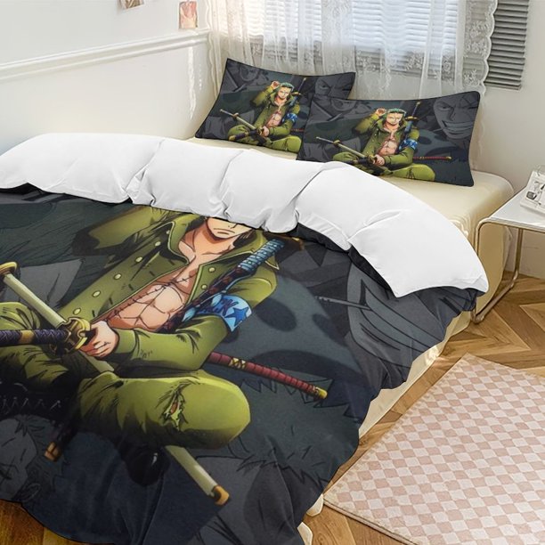 Roronoa Zoro Bed Duvet Cover Funny Anime Cartoon Bedding Sets Lightweight 3 Piece Comforter Sets