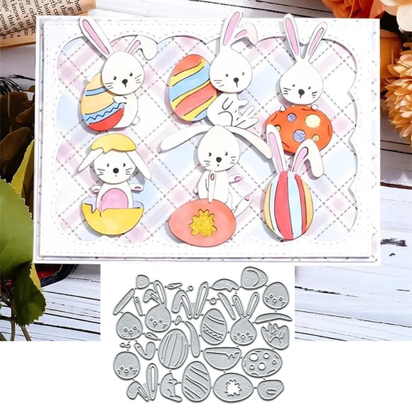 Matrices de corte Delupmt Bunny Easter Eggs de 13 x 10 cm, troqueles metálicos
