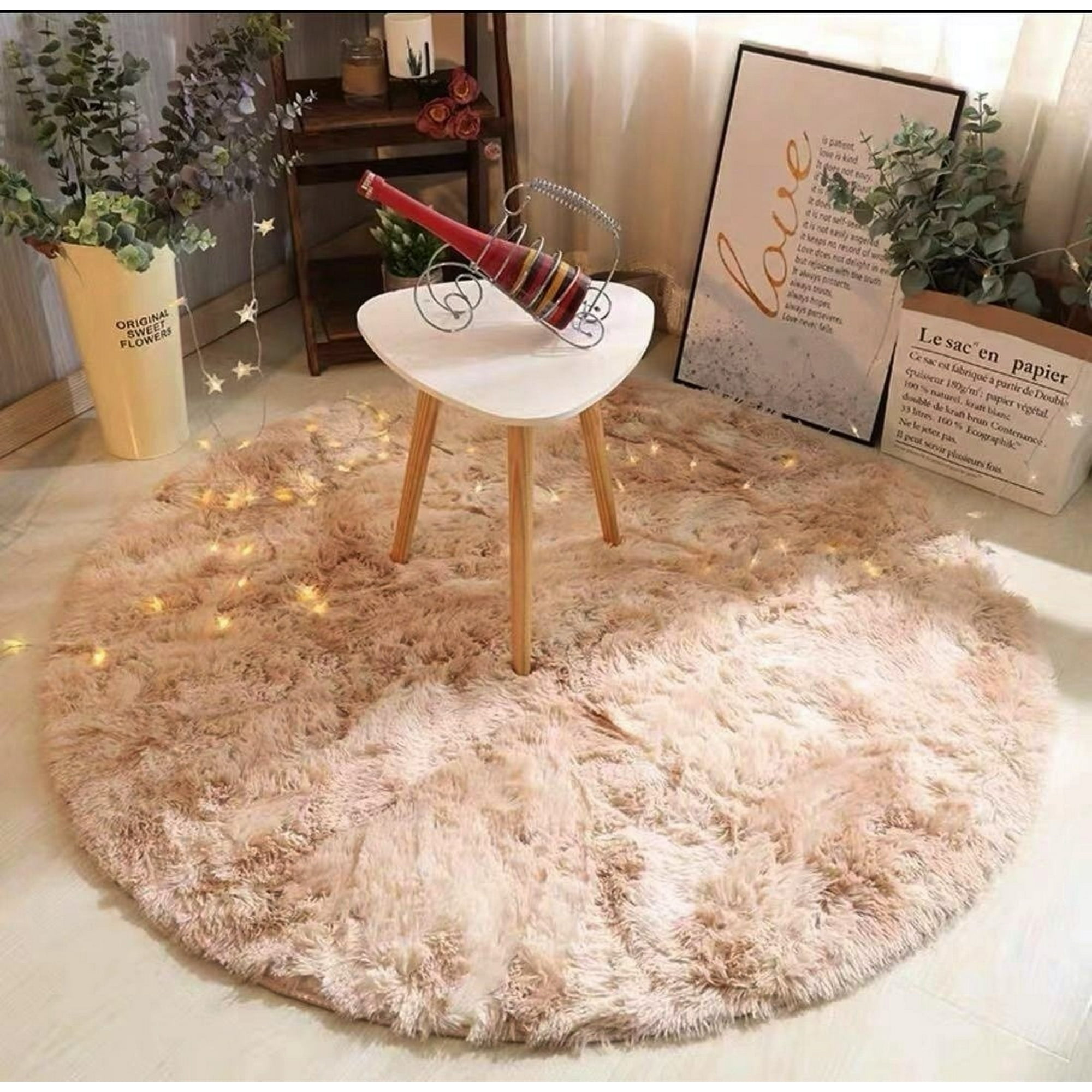 Bj Hogar - Alfombra Redonda 1 Metro Beige Jaspeado