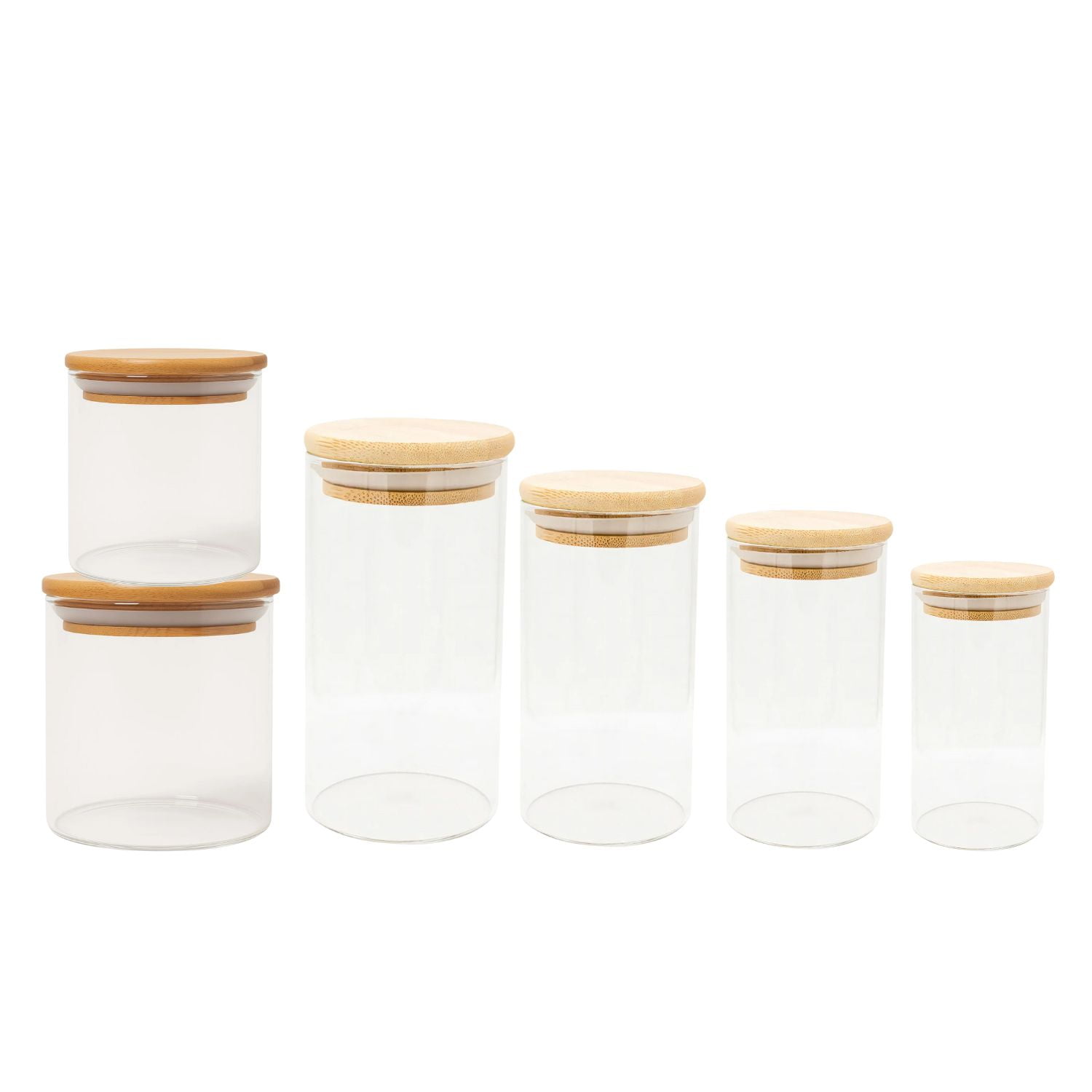 Genérico - Set 6 Frascos Contenedores Repostero Vidrio Con Tapa Bambu