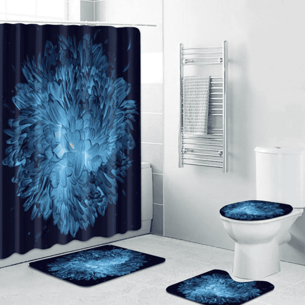 Set Juego De Baño Con Cortina Cubre Inodoro 4 Piezas