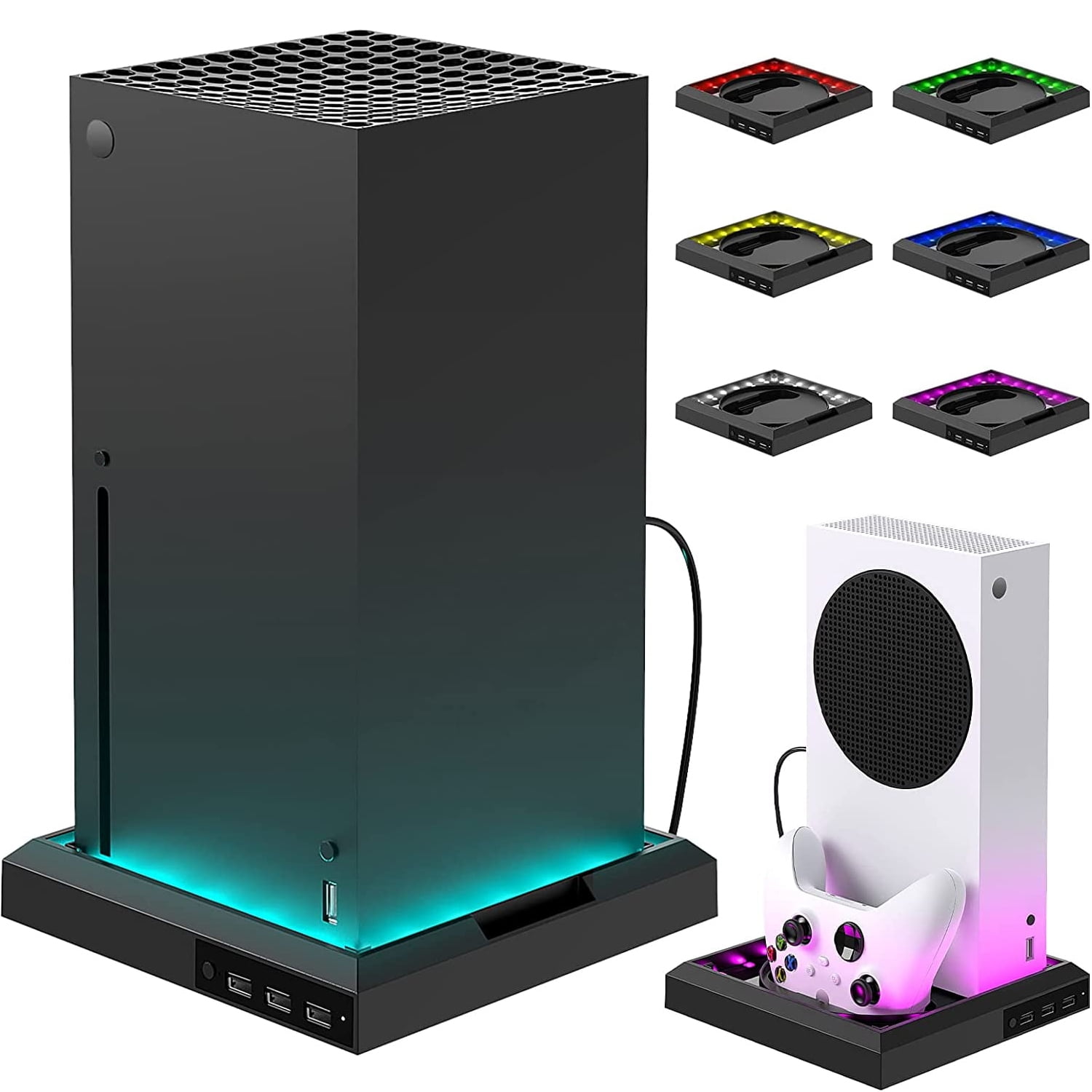 Base Rgb Aaronmei Para Xbox Series S/X Con 3 Puertos Usb Extras Soporte Vertical Negro