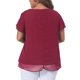 thumbnail image 4 of Agnes Orinda Blusa Casual de Talla Grande para Mujer de Chifón con Volantes, Mangas Cortas, Cuello en V, Dobladillo de Doble Capa, 4X Burdeos, 4 of 8