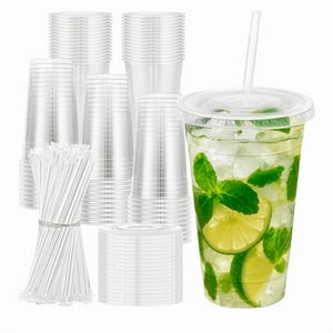 Wakeshome - 50 Vasos Desechable Plástico Con Tapa Y Bombillas 24 Onzas Transparente