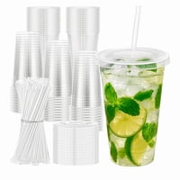 Wakeshome - 100 Vasos Desechable Plástico Con Tapa Y Bombillas 24 Onzas Transparente