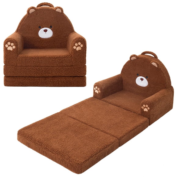 Sofá para niños pequeños MOONBEEKI 2 en 1, plegable, suave, sherpa, oso pardo