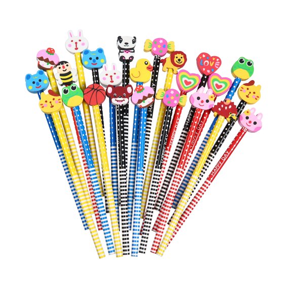 Lápices Jsehchya 28 unidades con borrador de dibujos animados en la punta – 19 cm