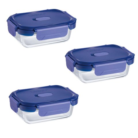 Pack 3 Contenedores Vidrio Hermético Rectangular 370Ml Luminarc