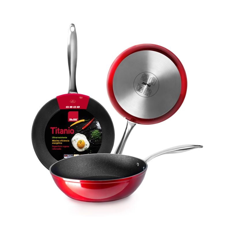Ibili - Sartén Hondo Con Mango Rojo Rock 28 Cm Aluminio Forjado