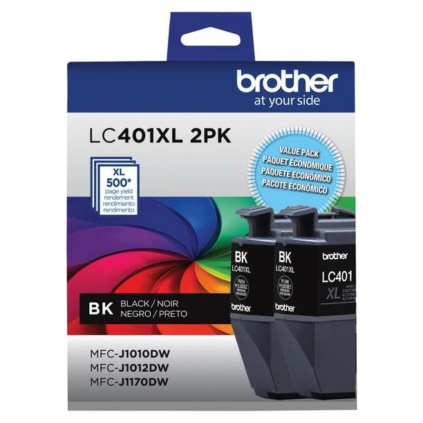 Cartuchos de tinta Brother LC401XL originales de alto rendimiento negros, paquete de 2