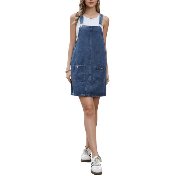 INSPIRE CHIC Vestido de Peto de Mezclilla para Mujer Casual de Verano Suelto Mono Sin Mangas Vestido Mini de Jean M Azul
