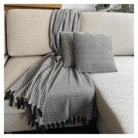 Decoghar - Combo Deco 2 Cojines Y 1 Manta Chevron Negro/Natural Diseño Moderno Lavable X Mts