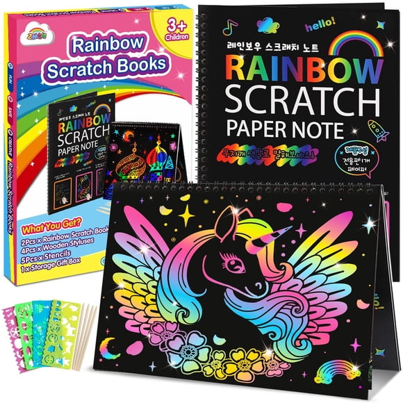 Set de manualidades con papel rascado ZMLM Rainbow Magic, paquete de 2 unidades para niñas
