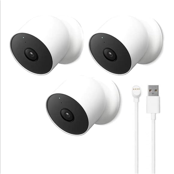 Google Nest Cam para exteriores o interiores, batería, segunda generación, paquete de 3 y cable de r
