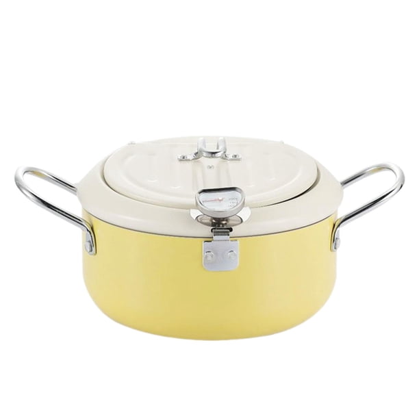 Olla freidora de acero inoxidable, utensilios de cocina pequeños para freidora, sartén de aceite multiusos, olla para freír pollo para verduras, bolas amarillo