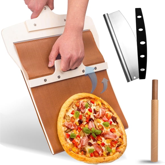Pala para Pizza Deslizante Leozzo de Madera 12" con Cortador y Paño