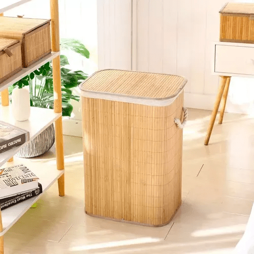 Genérico - Cesto Ropa Bambú Whitmor 60cm Con Tapa Y Asas