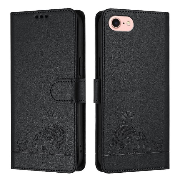 Funda tipo cartera FOXDOCK para iPhone SE 2022/2020 con soporte, ranuras, RFID, diseño de gato
