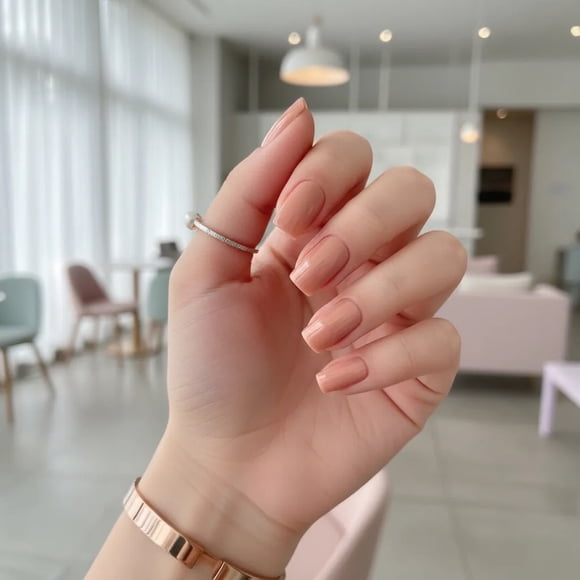 Uñas Press-on Postizas Cuadradas Largas 24pcs Tonos Nude Rosa Oscuro Adhesivas