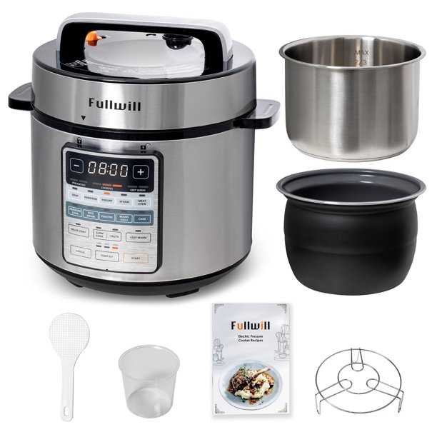 Olla de presión eléctrica Fullwill de 6 L con olla de acero inoxidable 304 y olla de cerámica