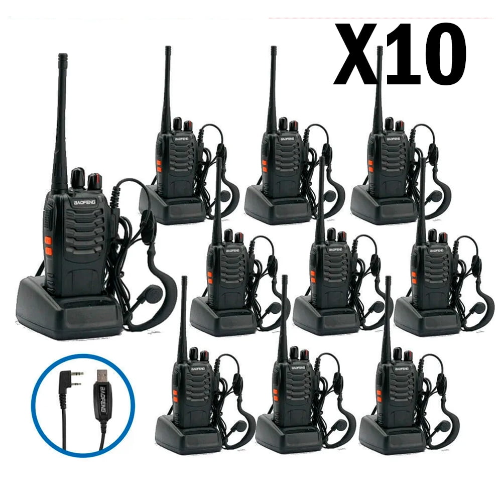 Baofeng - Pack 10 Radios Transmisor Walkie Talkie 16 Canales Bandas De Frecuencia 400-470 Mhz Color Negro