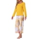 thumbnail image 4 of INSPIRE CHIC Conjunto de Pijama de Manga Larga para Mujer, Conjunto de Descanso Suave y Elástico con Top Sólido y Pantalones Capri Florales para Casa M Amarillo, 4 of 6