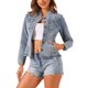 thumbnail image 4 of INSPIRE CHIC Chaquetas de Mezclilla para Mujer Cuello Alto Mangas Largas Chaquetas Cortas de Jean Gris Azul S, 4 of 6
