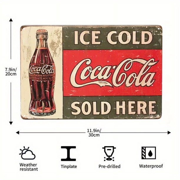 1PC Retro Thick Metal Tin Sign - Custom Drink Cola In Bottles Print Iron Poster Signs Plaque Wall Decoration Bar Club Cinema Cafe Home Kitchen Livingroom Pool Art Deco 12x8 Inch