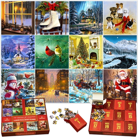 Calendario de Adviento Mindmade 2024 con rompecabezas, 12 x 100 unidades