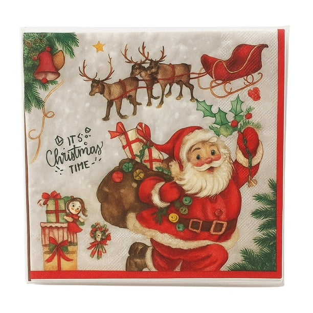 Set de 40 Servilletas Navideñas Con Diseños Variados Decorativos blanco NAVIDAD
